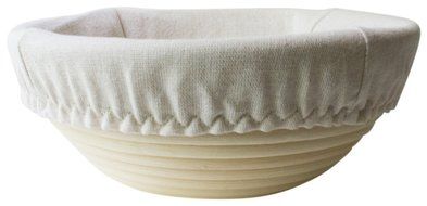 Emile Henry Ceramic Dutch Oven Baker Bread Pot, Burgundy, 8 inch Round Banneton Bread Basket, Cotton Liner Bundle N3