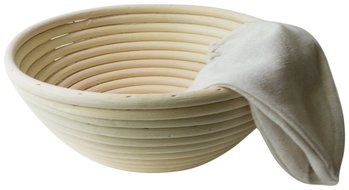 Emile Henry Ceramic Dutch Oven Baker Bread Pot, Burgundy, 8 inch Round Banneton Bread Basket, Cotton Liner Bundle N4