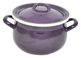 Emalia Olkusz 1907 Enameled Hand Finished Round Casserole Dish With Lid, Cream With Black Trim, 7" N2