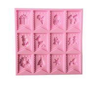 JLHua 12 Christmas Flag Design cake mold 3D Candy Pastry Mould Chocolate Mold Baking Tool DIY N2