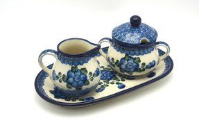 Polish Pottery Cream &amp; Sugar Set - Blue Poppy