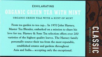 Harney and Sons Organic Green Tea Bags, Mint, 20 Count N8
