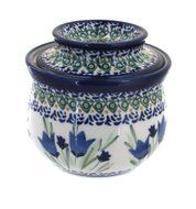 Polish Pottery Blue Tulip French Butter Dish