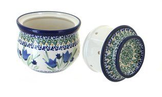 Polish Pottery Blue Tulip French Butter Dish N2