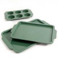 Gibson Home Perry 3-Piece Non-Stick Green Carbon Steel And Ceramic Bakeware Set, Includes 18" Cookie Sheet, 15...