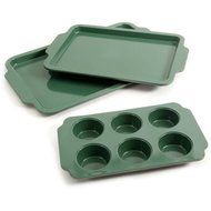 Gibson Home Perry 3-Piece Non-Stick Green Carbon Steel And Ceramic Bakeware Set, Includes 18" Cookie Sheet, 15... N2