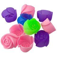 10pcs Cake Baking Mold Chocolate Jelly Maker Mould Silicone Rose Muffin Cookie Cup (Random Colors)