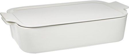 13.75"L Maison White Rectangle Casserole Baker W/Lid W/Handles
