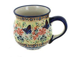 Polish Pottery Blue Butterfly Bubble Mug