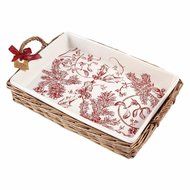Mud Pie Holly Collection Toile Baker in Willow Basket