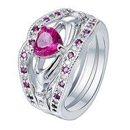 3PCS Heart Blue Sapphire 925 Sterling Silver Claddagh Ring Set Wedding Jewelry (6)