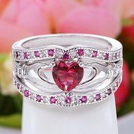 3PCS Heart Blue Sapphire 925 Sterling Silver Claddagh Ring Set Wedding Jewelry (6) N2