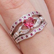 3PCS Heart Blue Sapphire 925 Sterling Silver Claddagh Ring Set Wedding Jewelry (6) N3