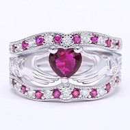 3PCS Heart Blue Sapphire 925 Sterling Silver Claddagh Ring Set Wedding Jewelry (6) N7