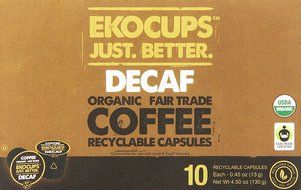 EKOCUPS Organic Artisan Coffee, Decaf , Light roast for Keurig K-cup single serve Brewers, 13g, 10 count N3