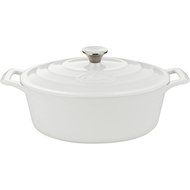 6.75 Quart Capacity Cast Iron Oval Enamel Casserole with Lid, White