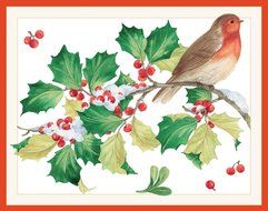 Entertaining with Caspari Bird on Holly Branch Christmas Cards (Box of 16)