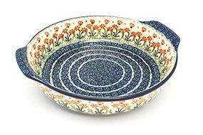 Polish Pottery Baker - Round with Grips - Large - Peach Spring Daisy