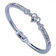 Women Crystal Charm Jewelry Hot Heart Bangle Fashion Silver Plated Bracelet Gift