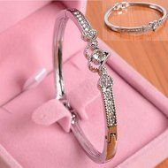 Women Crystal Charm Jewelry Hot Heart Bangle Fashion Silver Plated Bracelet Gift N2