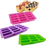 New 12 Cell Pink Purple Green Silicone Mould Sponge Finger Cake Bar Bakeware Mold Baking Tray N5