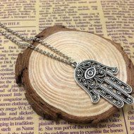 Antique silver Hamsa Hand Necklace - Evil Eye Necklace , silver necklace