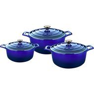 La Cuisine LC 2479 6 Piece Round Cast Iron Casserole Set with Enamel Finish, High Gloss Sapphire
