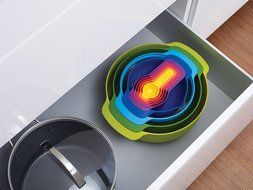 Joseph Joseph 40031 Nest 9 Compact Nesting Mixing Bowl Set Measuring Tools Sieve Colander Food Prep Plastic Dishwasher...