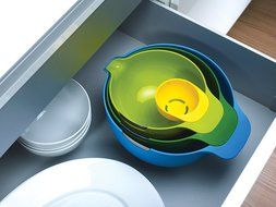 Joseph Joseph 40031 Nest 9 Compact Nesting Mixing Bowl Set Measuring Tools Sieve Colander Food Prep Plastic Dishwasher... N3