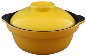 M.V. Trading 303073 Earthen Donabe Casserole Clay Pot With Lid, 1.1 Liter (1.1 Quarts), Yellow Lid