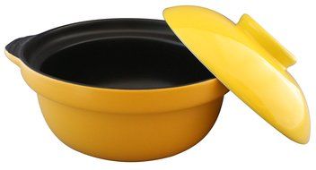 M.V. Trading 303073 Earthen Donabe Casserole Clay Pot With Lid, 1.1 Liter (1.1 Quarts), Yellow Lid N3