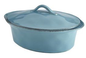 Rachael Ray Cucina Stoneware 3-1/2-Quart Oval Casserole, Agave Blue N2
