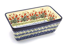 Polish Pottery Baker - Loaf Dish - Crimson Bells