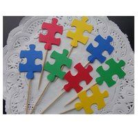 24 Puzzle Piece Autism Awareness - Cupcake Toppers - Food Picks - Toys Party