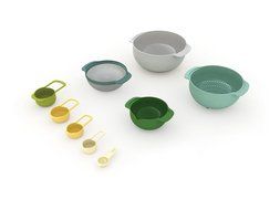 Joseph Joseph 40031 Nest 9 Compact Nesting Mixing Bowl Set Measuring Tools Sieve Colander Food Prep Plastic Dishwasher... N16