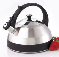 Creative Home Steppes Stainless Steel Whistling Tea Kettle with Black Handle and Knob