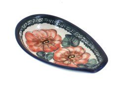 Polish Pottery Peach Floral Small Spoon Rest