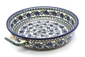 Polish Pottery Baker - Round with Handles - Large - Blue Chicory
