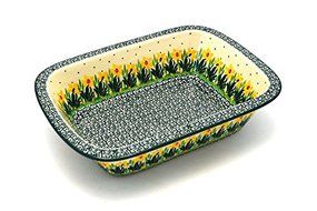 Polish Pottery Baker - Rectangular with Grip Lip - Daffodil