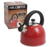 Mr. Coffee 2 Qt (1.89l) Whistling Tea Kettle, Stainless Steel, Red