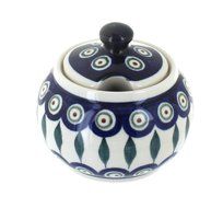 Polish Pottery Peacock Sugar Bowl