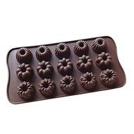 15 Holes Flower Silicone Cake Mold Pan 9"x3.9"x0.2" Color At Random