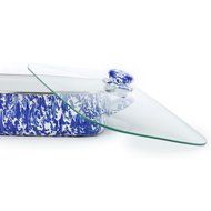 Golden Rabbit Enamelware Cobalt Swirl Lasagna Pan with Swirl Glass Lid 10-1/2 Qt