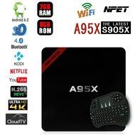 NPET A95X S905X 2GB 8GB Android 6.0 TV Box Kodi 16.0 Bluetooth 4K 3D Wifi Streaming Media Player with Black Wireless...