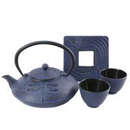 Cuisiland Dragonfly Cast Iron Teapot Set with 2 Cups 27oz Blue