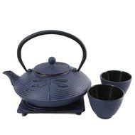 Cuisiland Dragonfly Cast Iron Teapot Set with 2 Cups 27oz Blue N2