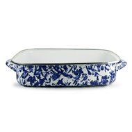 Golden Rabbit Enamelware Cobalt Swirl Lasagna Pan with Swirl Glass Lid 10-1/2 Qt N2