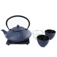 Cuisiland Dragonfly Cast Iron Teapot Set with 2 Cups 27oz Blue N3