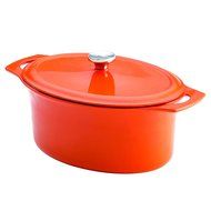 Rachael Ray Cast Iron 3-1/2-Quart Covered Oval Casserole, Orange N7