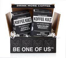 Koffee Kult Coffee Holiday Gift Basket - Variety of 3 Whole Bean Coffee - Dark Roast - Medium Roast - Harrar Coffees N2